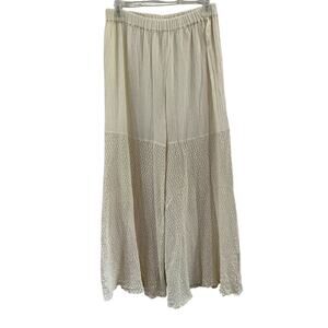Cottonways Ivory Boho Wide Leg Pants Cottagecore Mixed Texture Pull On S/M